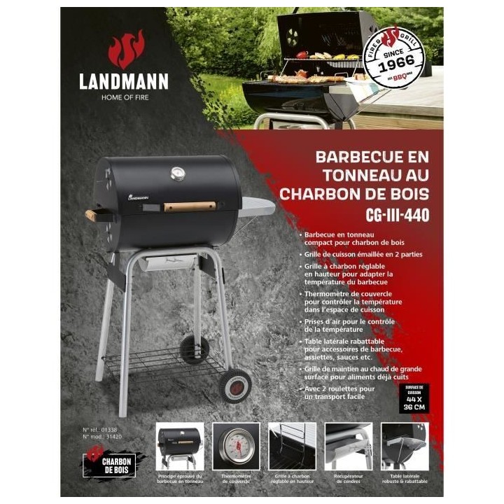 Landmann Black Taurus 440 barbecue tonneau charbon de bois