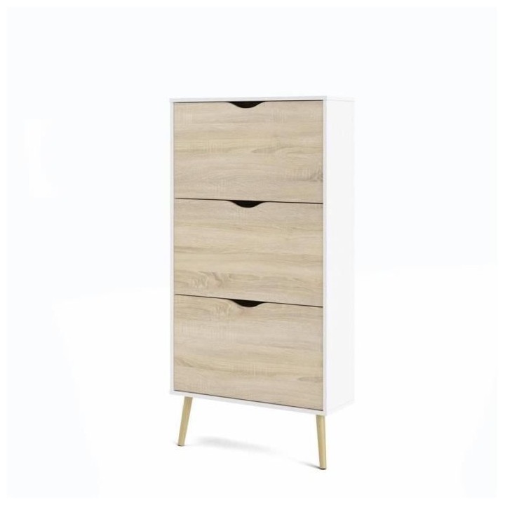 Meuble a chaussures - Blanc / Chene - 12 paires - Pietement évasé en