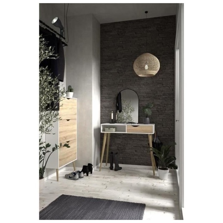 Meuble a chaussures - Blanc / Chene - 12 paires - Pietement évasé en