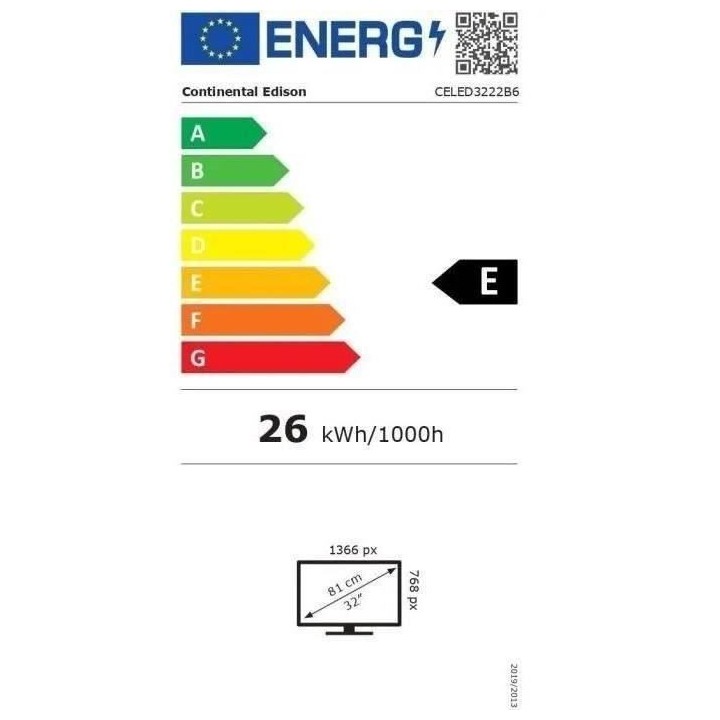 CONTINENTAL EDISON CELED3222B6 - TV LED HD 32“ (81 cm) - 3xHDMI, 2xU