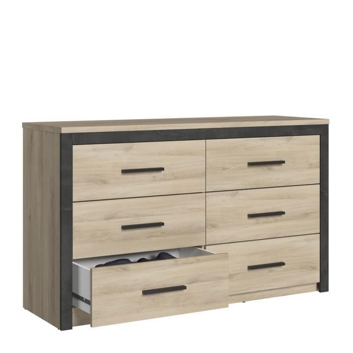 Commode 6 tiroirs Colorado - Décor Chene Kornberg - L 129,1 x H 77,1