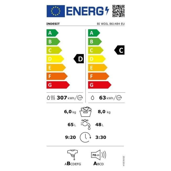 Lave-linge séchant encastrable INDESIT BIWDIL861484EU Push&Go - 8 / 6