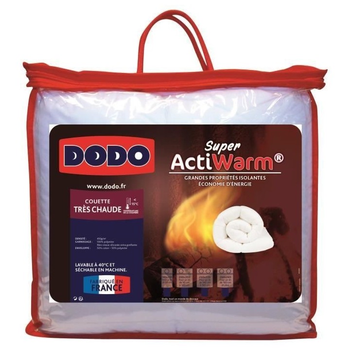 DODO Couette tres chaude 450g/m² SUPER ACTIWARM 200x200 cm blanc