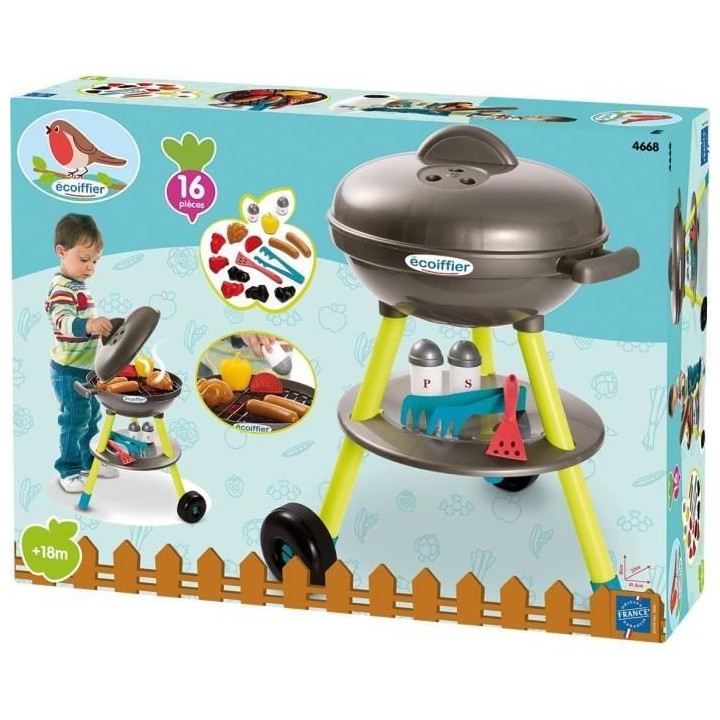 Jouets Ecoiffier - Barbecue Charbon + 16 Accessoires - Outillage de Ja