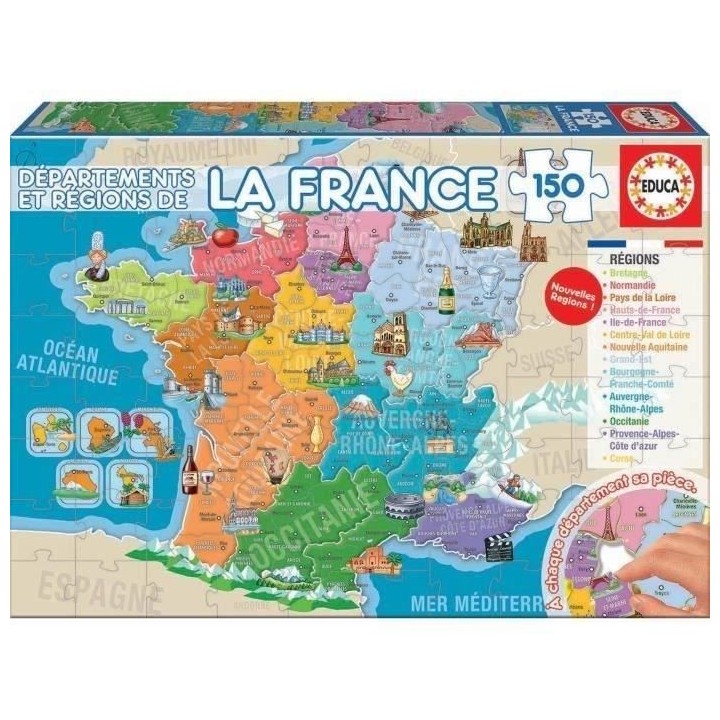 Puzzle éducatif de la France - EDUCA - 150 pieces - Pour enfants de 7