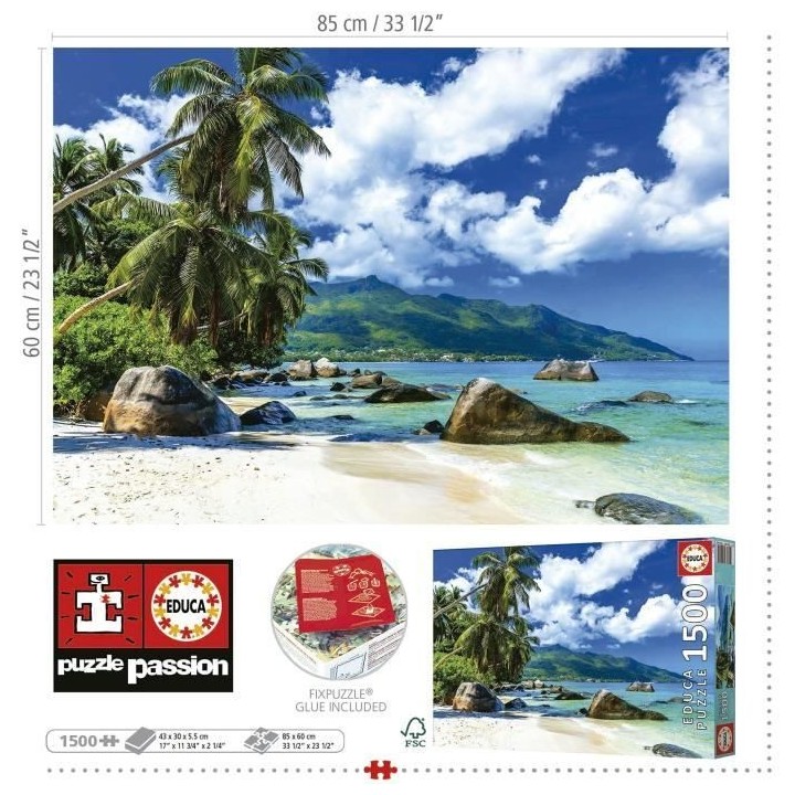 Puzzle SEYCHELLES de 1500 pieces - EDUCA - Paysage et nature - Avec co