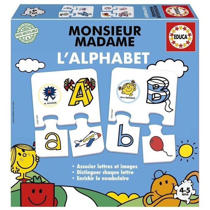 Jeu d'apprentissage - EDUCA - Monsieur Madame - Alphabet