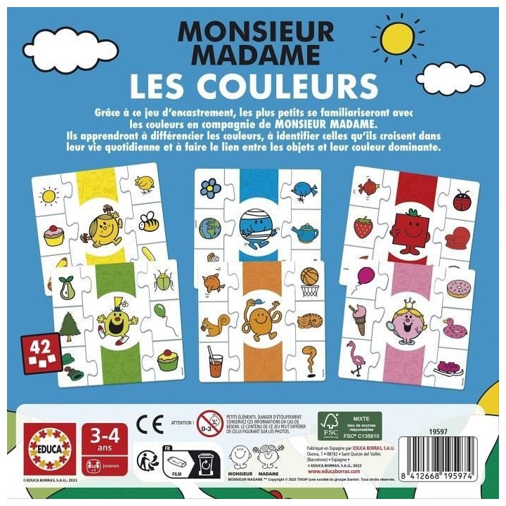 Jeu d'apprentissage - EDUCA - Monsieur Madame - Les Couleurs