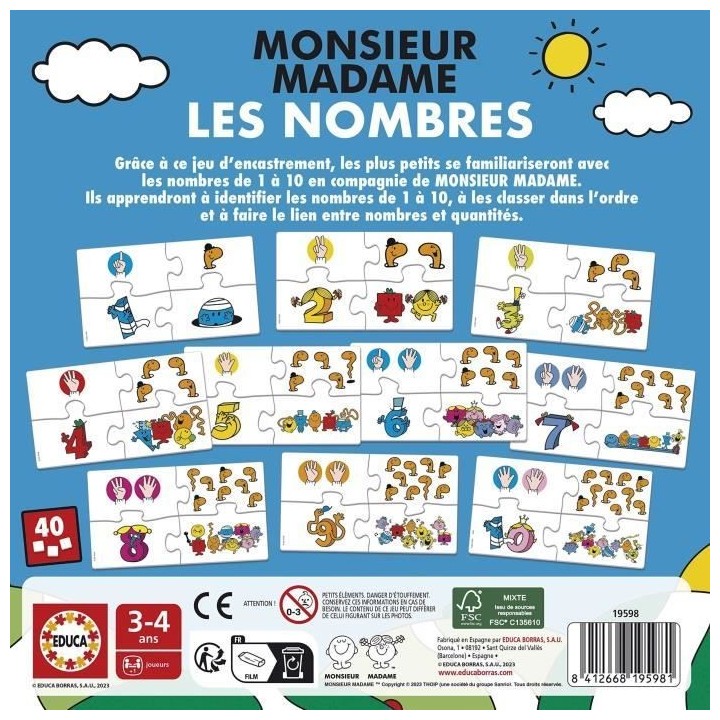 Jeu d'apprentissage - EDUCA - Monsieur Madame - Les Nombres