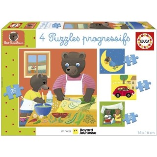 Puzzle - EDUCA - Petit Ours Brun : 4 puzzles progressifs pour enfants