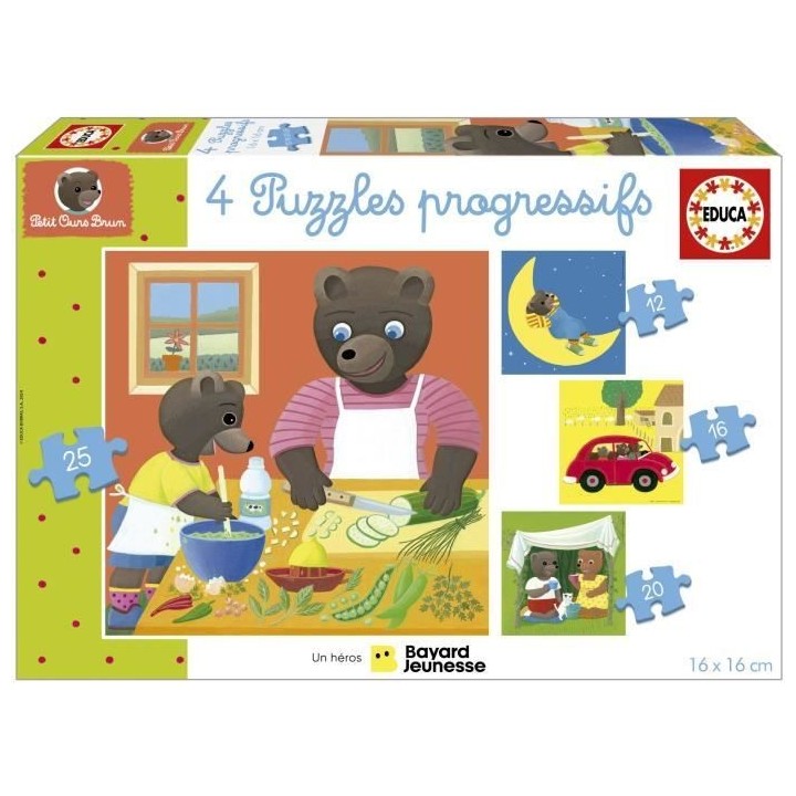 Puzzle - EDUCA - Petit Ours Brun : 4 puzzles progressifs pour enfants