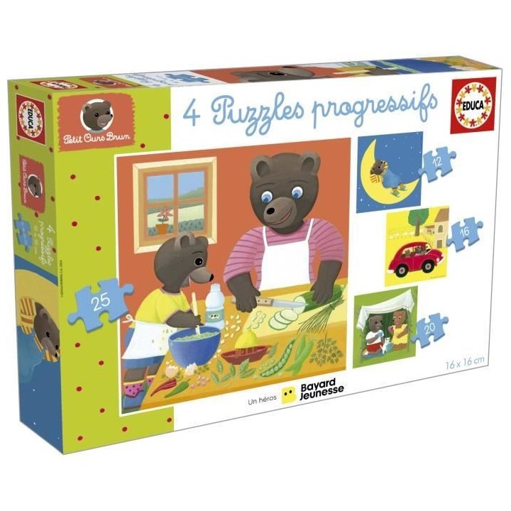 Puzzle - EDUCA - Petit Ours Brun : 4 puzzles progressifs pour enfants