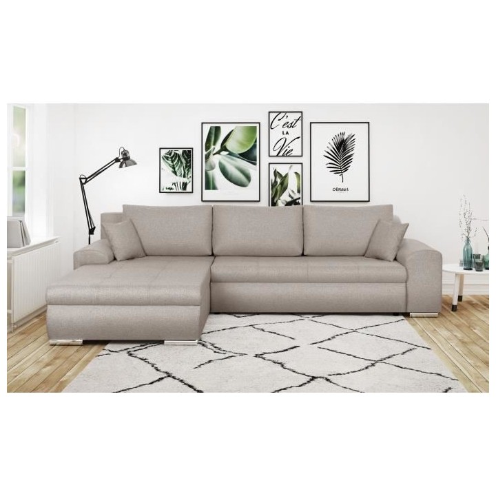 Canapé d'angle convertible réversible + coffre de rangement - Tissu