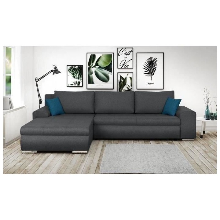 Canapé d'angle convertible réversible 5 places Indian - Tissu gris f