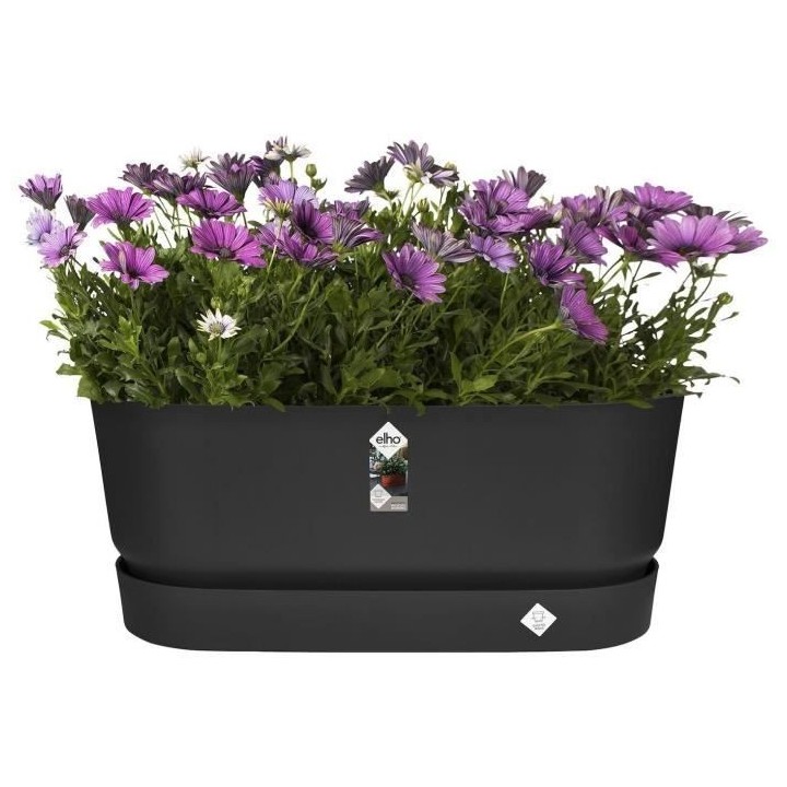 Planteur Ovale GREENVILLE - Plastique - Avec roulettes - Ø60 - Noir