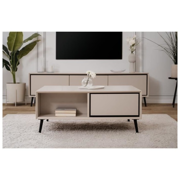 Table basse - ARONA - Rectangulaire - Capuccino / Noir - Sur pieds - 9