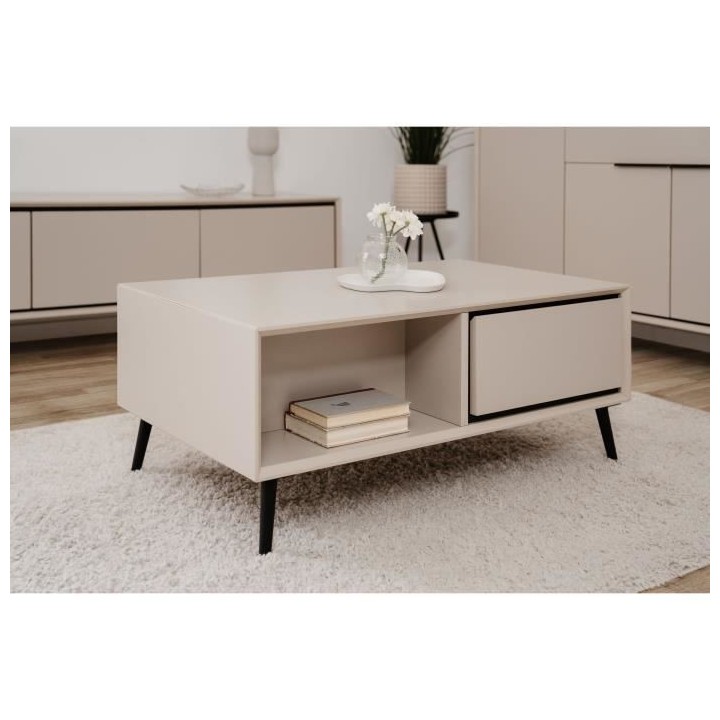 Table basse - ARONA - Rectangulaire - Capuccino / Noir - Sur pieds - 9