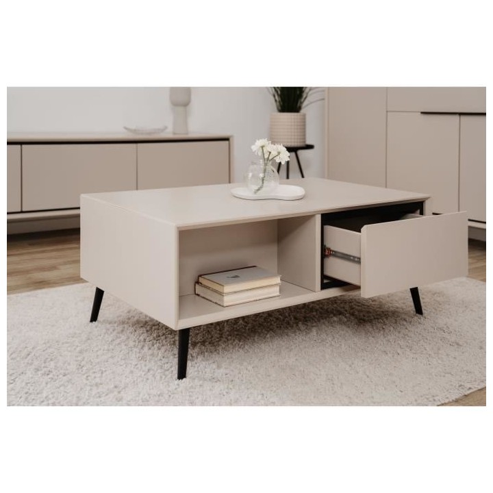 Table basse - ARONA - Rectangulaire - Capuccino / Noir - Sur pieds - 9