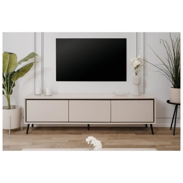 Meuble TV Arona - Capuccino / Noir - 3 abbatants - 175 x 50 x 38 cm