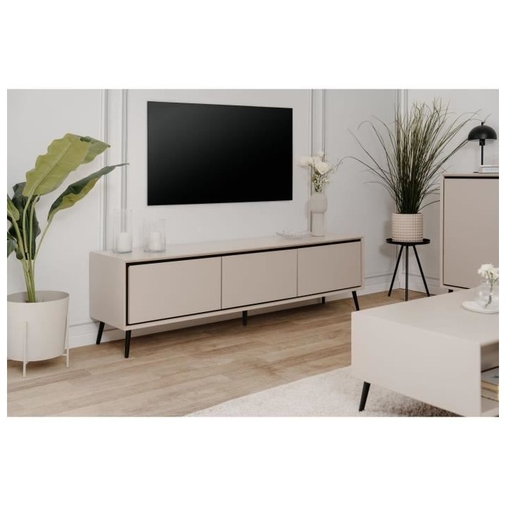 Meuble TV Arona - Capuccino / Noir - 3 abbatants - 175 x 50 x 38 cm