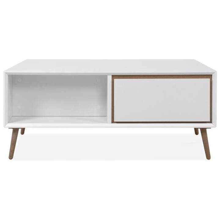 Table basse - ARONA - Rectangulaire - Blanc / Chene artisan - 94 x 40