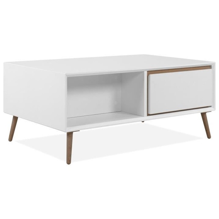 Table basse - ARONA - Rectangulaire - Blanc / Chene artisan - 94 x 40