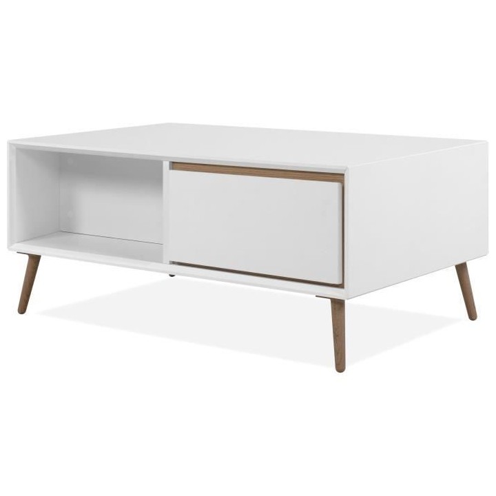 Table basse - ARONA - Rectangulaire - Blanc / Chene artisan - 94 x 40