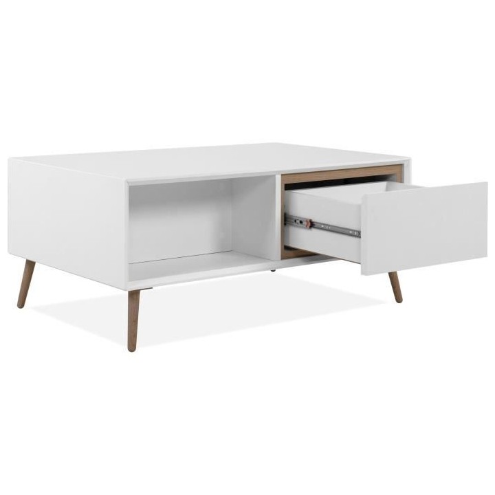 Table basse - ARONA - Rectangulaire - Blanc / Chene artisan - 94 x 40