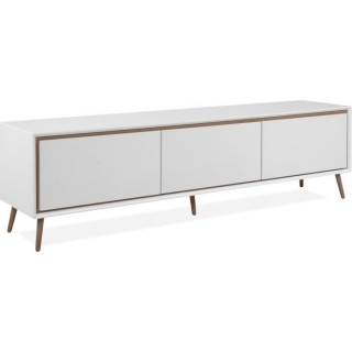 Meuble TV - ARONA - Blanc / Chene artisan - 3 abbatants - 175 x 50 x 3