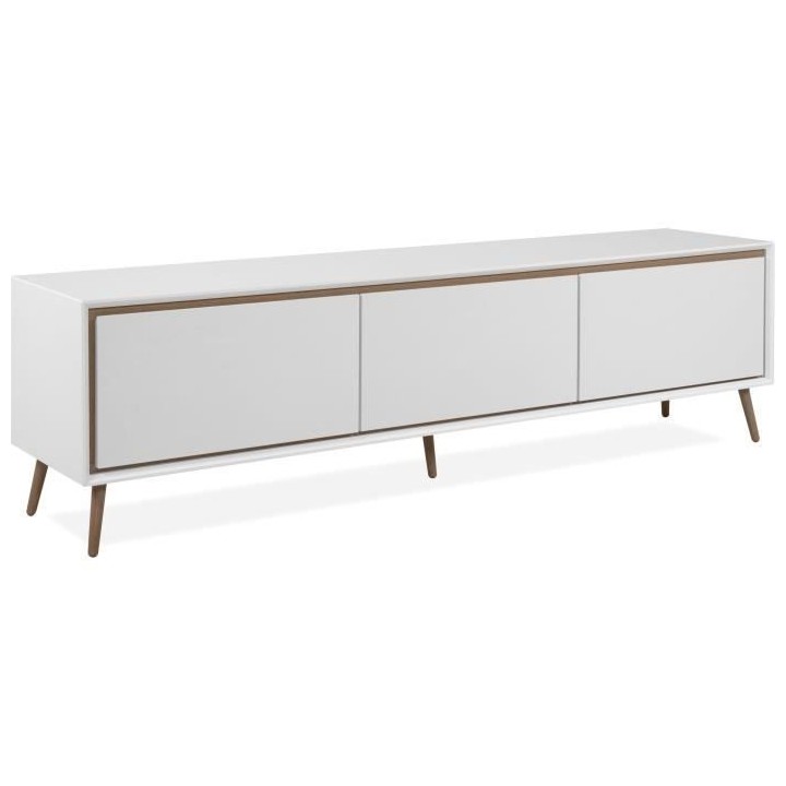 Meuble TV - ARONA - Blanc / Chene artisan - 3 abbatants - 175 x 50 x 3