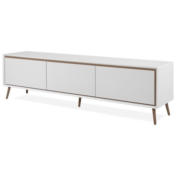 Meuble TV - ARONA - Blanc / Chene artisan - 3 abbatants - 175 x 50 x 3