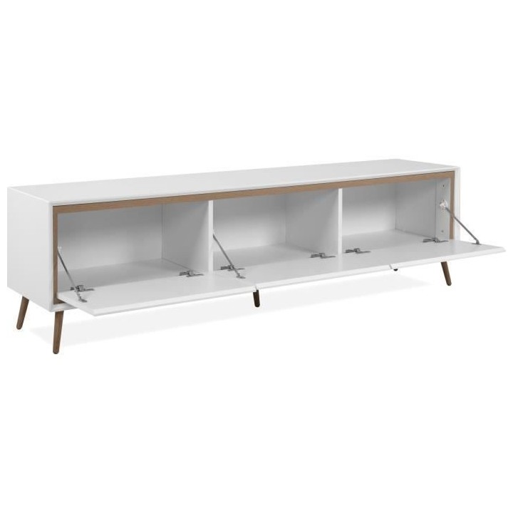 Meuble TV - ARONA - Blanc / Chene artisan - 3 abbatants - 175 x 50 x 3