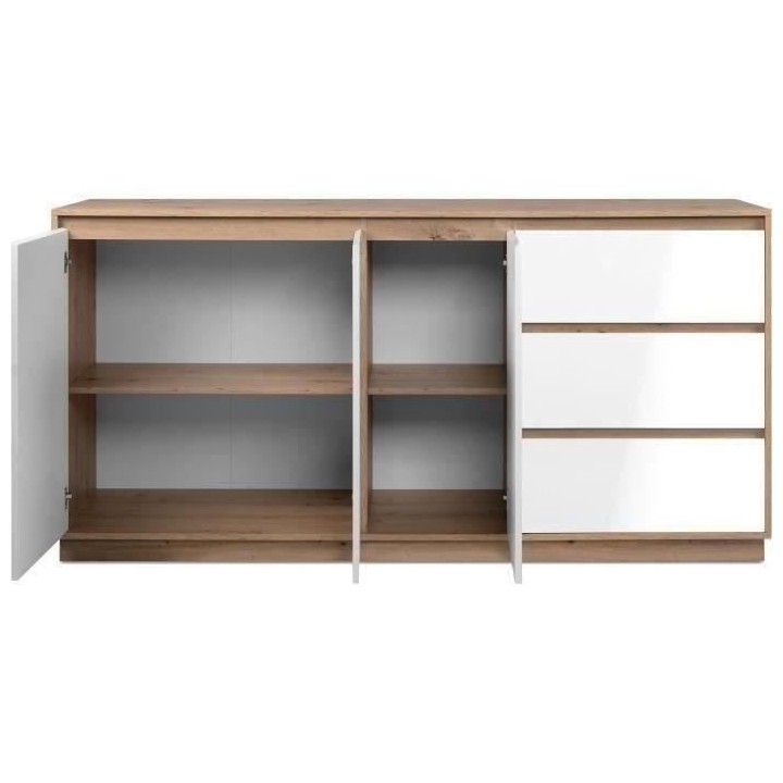 Buffet - PHoeNIX - Décor chene artisan / blanc HGL - 3 portes - 3 tir