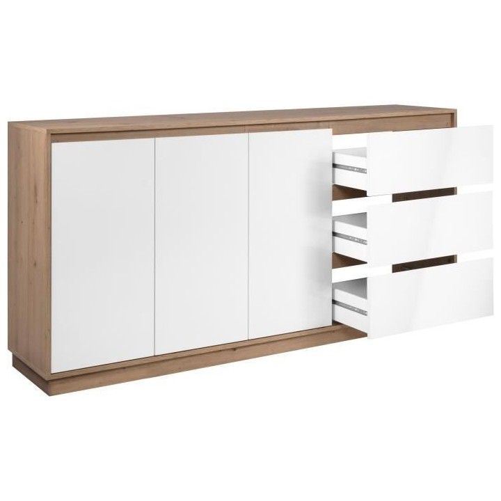 Buffet - PHoeNIX - Décor chene artisan / blanc HGL - 3 portes - 3 tir