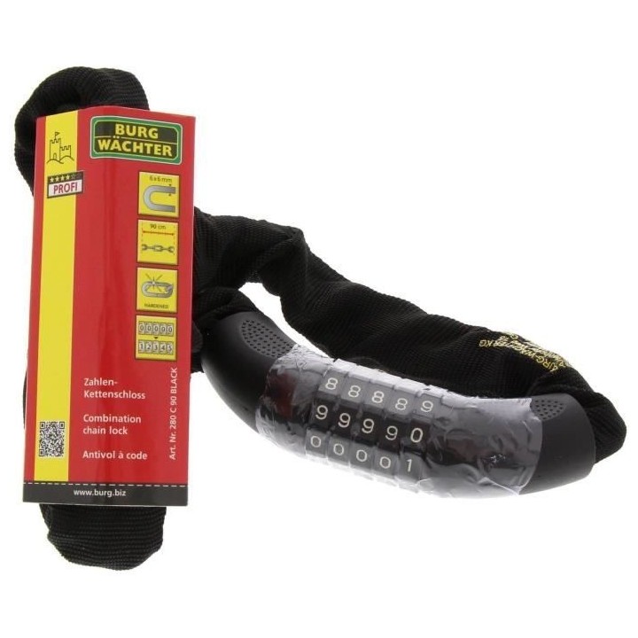 Antivol vélo chaîne - BURG WACHTER - 280 C 90 BLACK - Acier 6 mm, ga