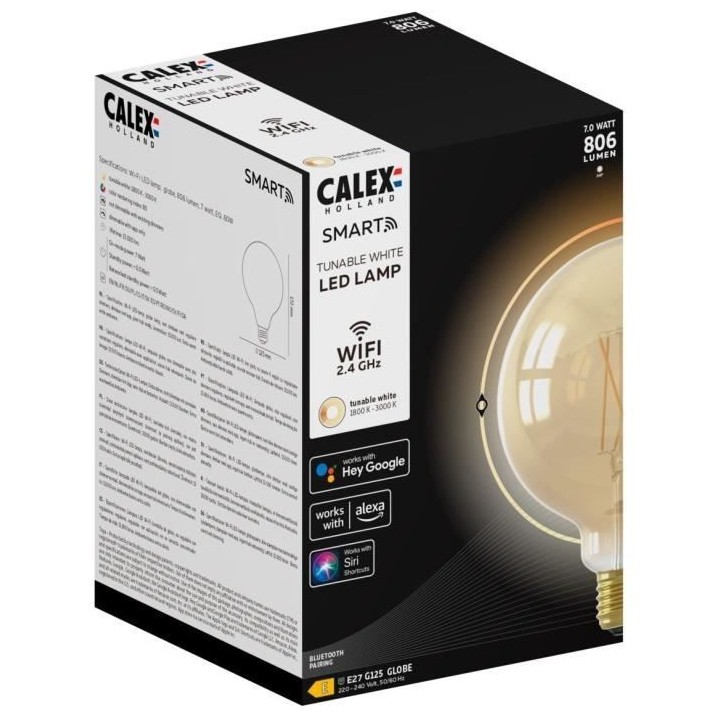 Ampoules connectées Calex LED Filament connectée Globe ambre G125 E2