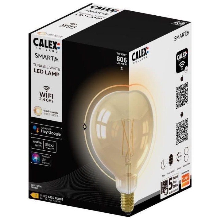 Ampoules connectées Calex LED Filament connectée Globe ambre G125 E2