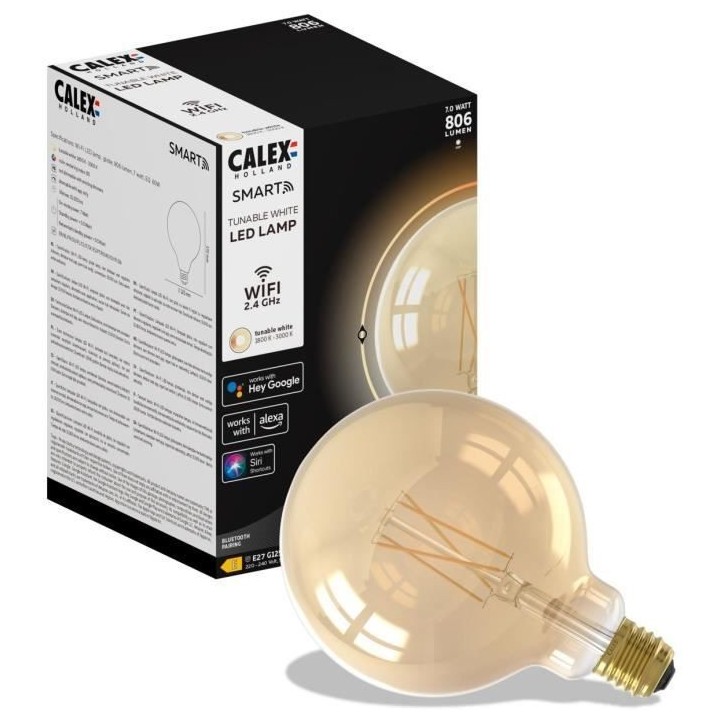 Ampoules connectées Calex LED Filament connectée Globe ambre G125 E2