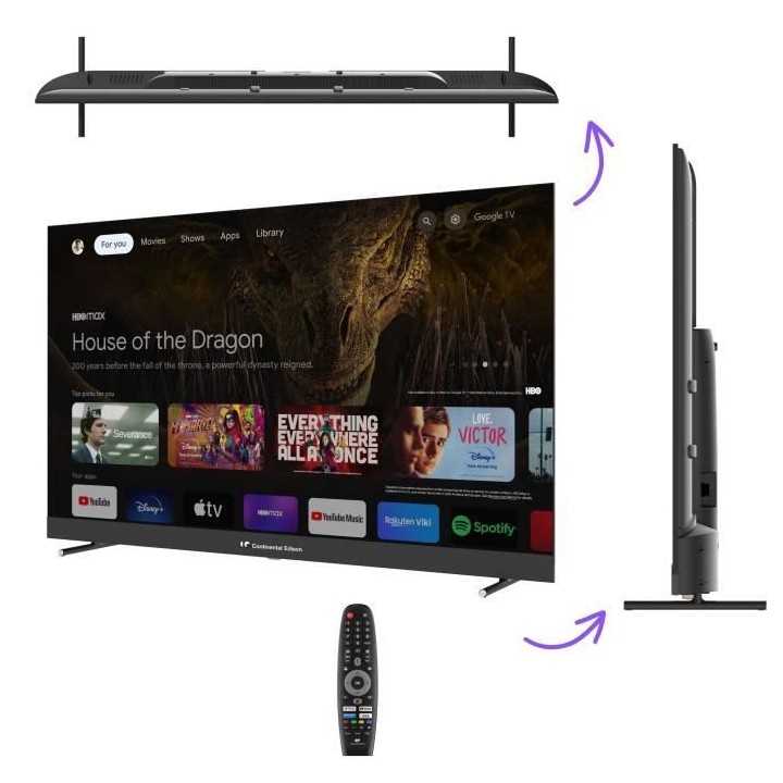 TV LED - CONTINENTAL EDISON - CELEDGAM55QV24B6 - 55'' (139 cm) - QLED