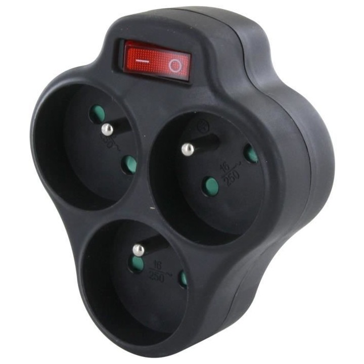 Domino 3x16A - CHACON - Triangle avec interrupteur - Noir