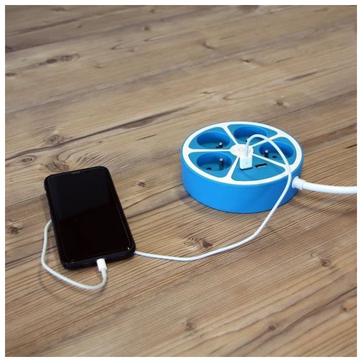 Multiprise design circulaire - CHACON - 4X16 A - Cordon 1,5 m - Avec 2