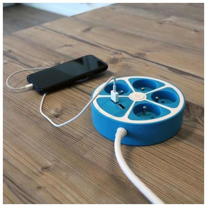 Multiprise design circulaire - CHACON - 4X16 A - Cordon 1,5 m - Avec 2