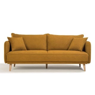 Canapé fixe 3 places DAREN - Tissu moutarde - L 207 x P 90 x H 88 cm