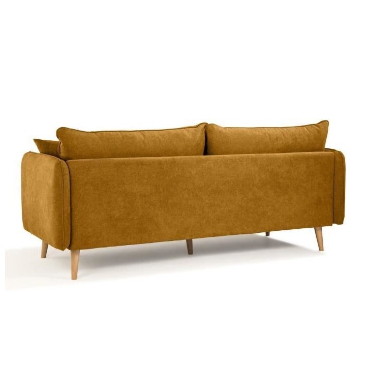 Canapé fixe 3 places DAREN - Tissu moutarde - L 207 x P 90 x H 88 cm