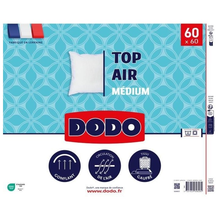 Oreiller - DODO - MEDIUM TOP AIR - 60 x 60 cm - Blanc