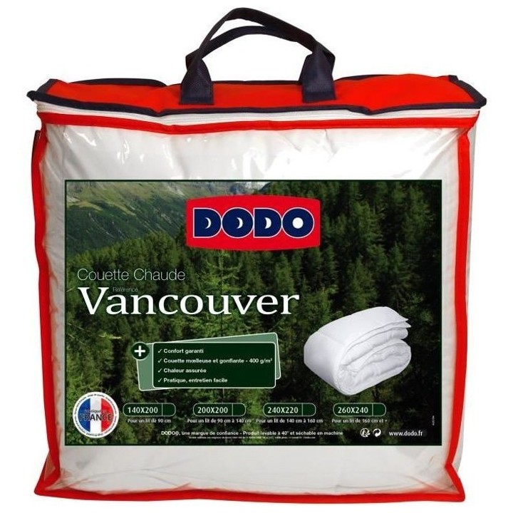 Couette chaude Vancouver - 140 x 200 cm - 400gr/m² - Blanc - DODO
