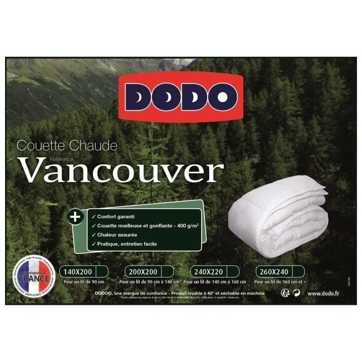 Couette chaude Vancouver - 140 x 200 cm - 400gr/m² - Blanc - DODO