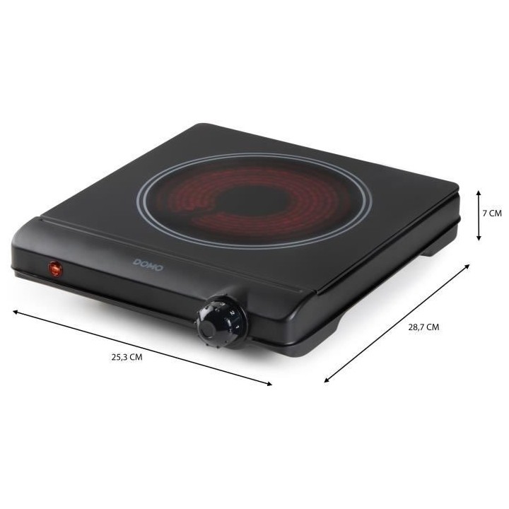 Plaque de cuisson céramique - DOMO - 1 feu - 25,3 x 28,7 x 7 cm - DO3