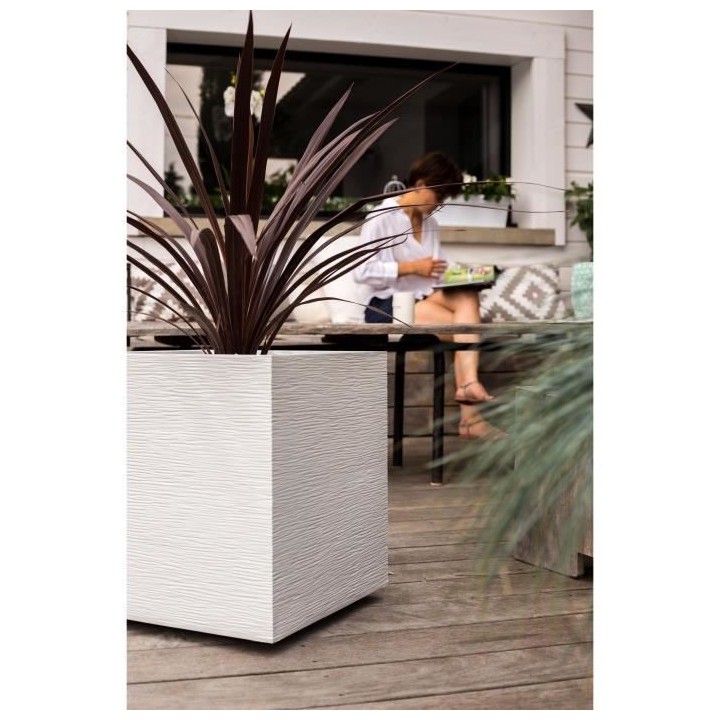 EDA Pot carré Graphit - 39 x 39 x 43 cm - Contenance 31L - Blanc cér