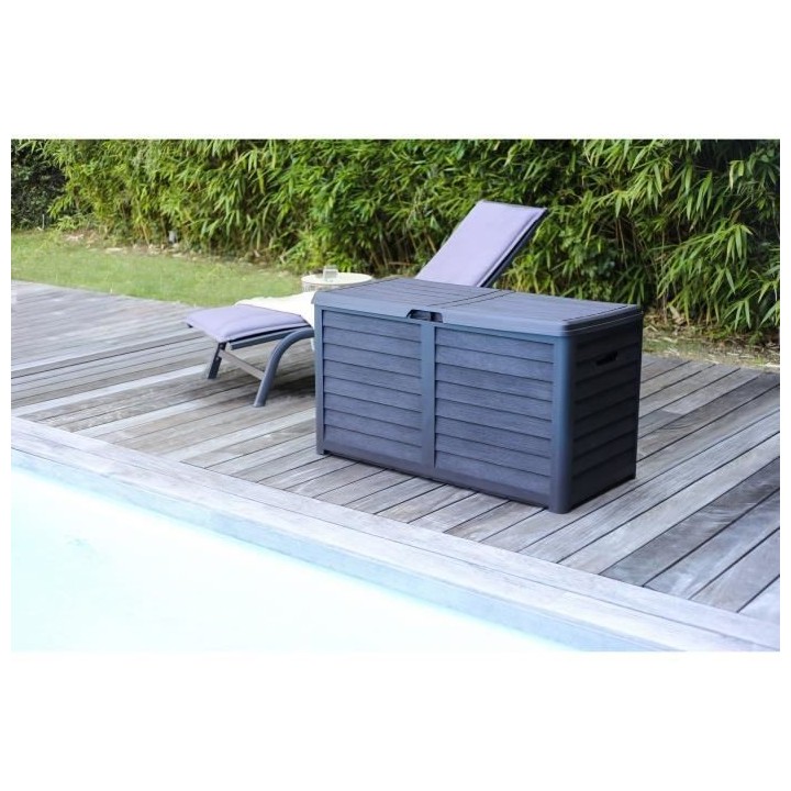 EDA Coffre de jardin BAYA en Plastique 420 litres - Décor imitation b